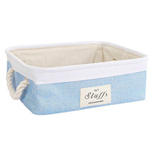 Load image into Gallery viewer, uxcell Storage Baskets with Cotton Handles Foldable Storage Bins Laundry Clothes Towel Box Organizer W Drawstring Closure for Home Shelves Closet Light Blue 14.6&quot; x 10.2&quot; x 4.7&quot;

