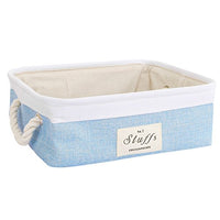 uxcell Storage Baskets with Cotton Handles Foldable Storage Bins Laundry Clothes Towel Box Organizer W Drawstring Closure for Home Shelves Closet Light Blue 14.6