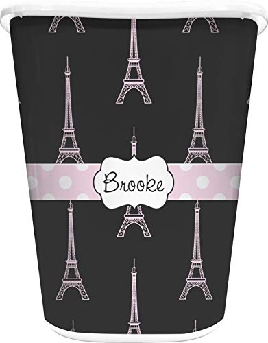 RNK Shops Black Eiffel Tower Waste Basket - Single Sided (White) (Personalized)