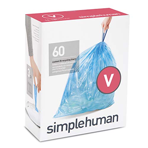 simplehuman Code V Custom Fit Drawstring Recycling Trash Bags, 16-18 Liter / 4.2-4.8 Gallon, 60 Count (Pack of 1), Blue
