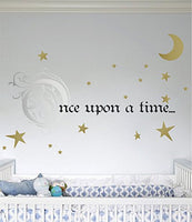 Once Upon a Time Story Book Quote Vinyl Wall Decal Removeable Baby Girl Nursery Fairy Tale Design Sticker (Silver, Golc, Black, 9x22 inches)