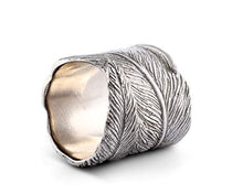 Load image into Gallery viewer, Vagabond House Pewter Metal Feather Napkin Ring (Sold as Single Ring) Artisan Crafted Designer Rings 1.5 inch Diameter

