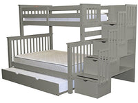 Bedz King Stairway Bunk Beds Twin over Full with 4 Drawers in the Steps and a Full Trundle, Gray