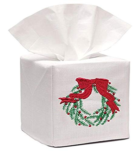 Jacaranda Living Linen/Cotton Tissue Box Cover, Christmas Wreath, Green