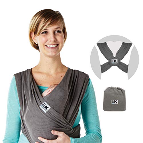 Baby K'tan Breeze Baby Wrap Carrier, Infant and Child Sling - Simple Pre-Wrapped Holder for Babywearing-No Tying or Rings-Carry Newborn up to 35 lbs, Charcoal, Medium (W Dress 10-14 / M Jacket 39-42)