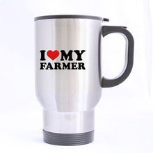 Load image into Gallery viewer, Love Heart Saint Valentine&#39;s Day &quot;I Love My Farmer&quot; (Twin Side) Custom Travel Mug (Sliver/14Ounce)
