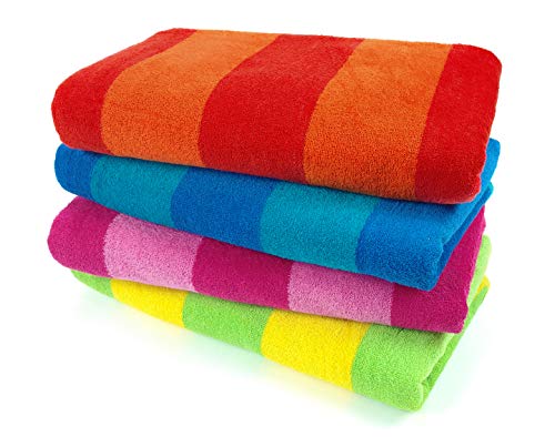 Kaufman - Ultrasoft, Plush ,100% Combed Ring Spun Yarn dye Cotton Velour Tonal Stripe Oversized 30x60 Highly Absorbent, Quick Dry, Colorful Striped Beach, Pool and Bath Towel. (4-PK)