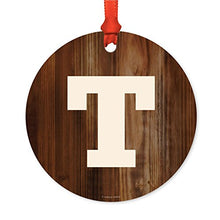 Load image into Gallery viewer, Andaz Press Family Metal Christmas Ornament, Monogram Letter T, Rustic Wood, 1-Pack, Includes Ribbon and Gift Bag

