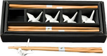 Load image into Gallery viewer, JapanBargain 3656, Set of 5 Reusable Bamboo Chopsticks Porcelain Crane Chopsticks Rest Gift Set, White
