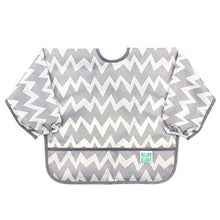 Load image into Gallery viewer, Bumkins  Sleeved Bib / Baby Bib / Toddler Bib / Smock, Waterproof, Washable, Stain and Odor Resistant, 6-24 Months  - Gray Chevron

