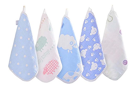 East Majik Set of 5 Soft Cotton Gauze Towels Washcloths Baby Bibs Hand Face Towels