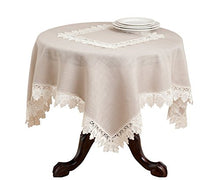 Load image into Gallery viewer, Fennco Styles Venetto Lace Trimmed Elegant Tablecloth 36 x36 Inch - Taupe Table Cover for Home Dcor, Banquets, Wedding, Family Gathering and Special Events
