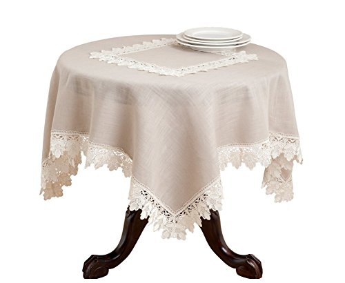 Fennco Styles Venetto Lace Trimmed Elegant Tablecloth 36 x36 Inch - Taupe Table Cover for Home Dcor, Banquets, Wedding, Family Gathering and Special Events
