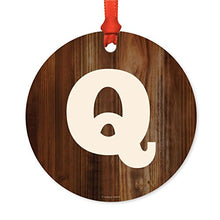 Load image into Gallery viewer, Andaz Press Family Metal Christmas Ornament, Monogram Letter Q, Rustic Wood, 1-Pack, Includes Ribbon and Gift Bag
