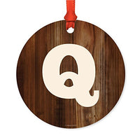 Andaz Press Family Metal Christmas Ornament, Monogram Letter Q, Rustic Wood, 1-Pack, Includes Ribbon and Gift Bag