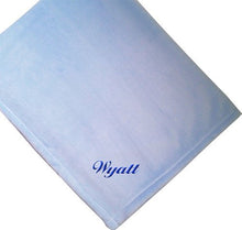 Load image into Gallery viewer, Fastasticdeal Wyatt Embroidered Boy Name Personalized Microfleece Satin Trim Blue Baby Blanket
