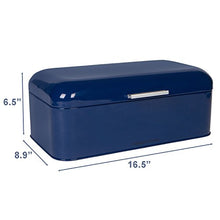 Load image into Gallery viewer, Large Blue Bread Box - Powder Coated Stainless Steel - Extra Large Bin for Loaves, Bagels &amp; More: 16.5&quot; x 8.9&quot; x 6.5&quot; | With Bonus Recipe EBook by Culinary Couture
