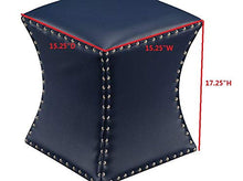 Load image into Gallery viewer, Pilaster Designs Rylen 15&quot; D Square Blue Faux Leather Upholstered Ottoman Stool with Silver Nailhead Trim
