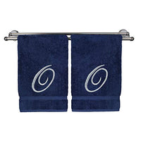 Monogrammed Hand Towel, Personalized Gift, 16 x 30 Inches - Set of 2 - Silver Embroidered Towel - Extra Absorbent 100% Turkish Cotton- Soft Terry Finish - for Bathroom, Kitchen and Spa- Script O Navy