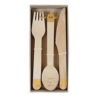 Meri Meri Gold Wooden Cutlery Set - Pack of 24 in 3 Utensils - Beautifully Crafted Wood Sets