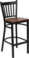 Offex Black Vertical Back Metal Restaurant Bar Stool - Cherry Wood Seat