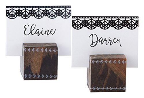 Kate Aspen Romantic Garden Wood Cube Place Card Holder (Set of 6), Brown/White/Black