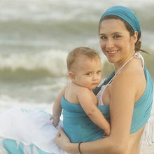 Load image into Gallery viewer, Beachfront Baby - Versatile Water &amp; Warm Weather Ring Sling Baby Carrier | Made in USA with Safety Tested Fabric &amp; Aluminum Rings | Lightweight, Quick Dry &amp; Breathable (Caribbean Blue, X-Long)
