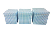 Load image into Gallery viewer, Gingham Design Nested Boxes - Set of 3 for Baby Shower, Weddings, and Any Party (Gingham Blue)
