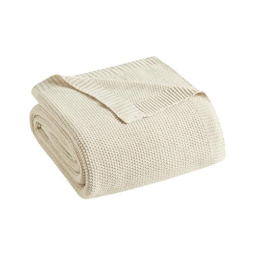 INK+IVY Bree Knit Luxury Knit Throw Ivory 50x60 Knit Premium Soft Cozy Acrylic For Bed, Couch or Sofa