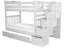 Load image into Gallery viewer, Bedz King Tall Stairway Bunk Beds Twin over Twin with 4 Drawers in the Steps and a Twin Trundle, White
