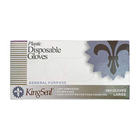 KingSeal Light Duty Poly Disposable Gloves, Powder-Free, Latex-Free, Size Large - 4 Boxes of 500 (2000 Count)