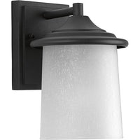 Essential Collection 1-Light White Linen Glass Craftsman Outdoor Small Wall Lantern Light Textured Black