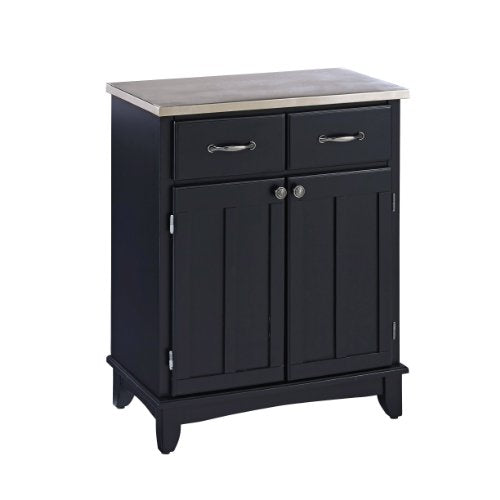 Home Styles Buffet of Buffets Black with 18-gauge Stainless Steel Top, Two Drawers, Two Wood Panel Doors, Brushed Steel Hardware, and Adjustable Shelf