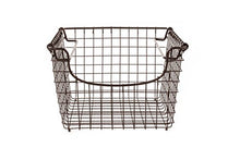 Load image into Gallery viewer, Spectrum Diversified Scoop Stackable Basket Vintage-Inspired Steel Wire Storage Bin, Pantry Storage &amp; Closet Organizer, Modular Stacking System, Medium, Bronze
