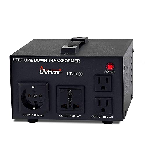 LiteFuze LT Series 1000 Watt Voltage Converter Transformer Step Up/Down - 110v to 220v / 220v to 110v Power Converter - Fully Grounded Cord - Universal Socket, CE Certified [5-Years Warranty]