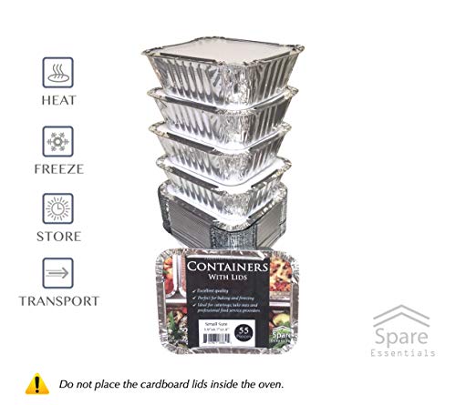 Spare Essentials 55 Pack - Aluminum Pan/Containers with Lids/Foil
