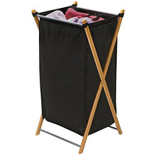 Load image into Gallery viewer, Household Essentials 6540-1 Collapsible Bamboo X-Frame Laundry Hamper | Bamboo Frame with Black Canvas Bag, Brown

