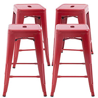 FDW Metal Bar Stools Set of 4 Counter Height Barstool Stackable Barstools 24 Inch 30 Inch Indoor Outdoor Patio Bar Stool Home Kitchen Dining Stool Backless Bar Chair (Red, 24