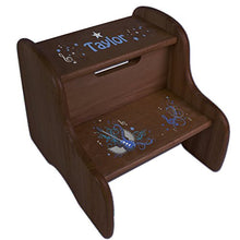 Load image into Gallery viewer, Personalized Blue Rock Star Espresso Two Step Stool
