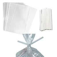 100 Clear Treat & Favor Bags | Twist Ties Included | Great For Cake Pops, Candy, Gifts, Wedding or Party Favors | Food Safe Plastic | Stronger Than Cellophane | 1.5 Mils Thickness | 3