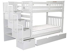 Load image into Gallery viewer, Bedz King Tall Stairway Bunk Beds Twin over Twin with 4 Drawers in the Steps and a Twin Trundle, White
