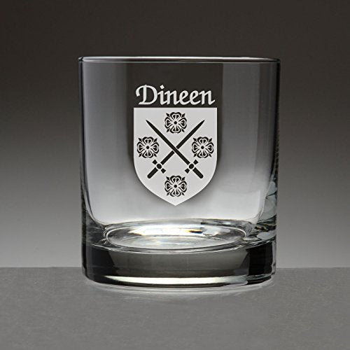 Dineen Irish Coat of Arms Tumbler Glasses - Set of 4 (Sand Etched)