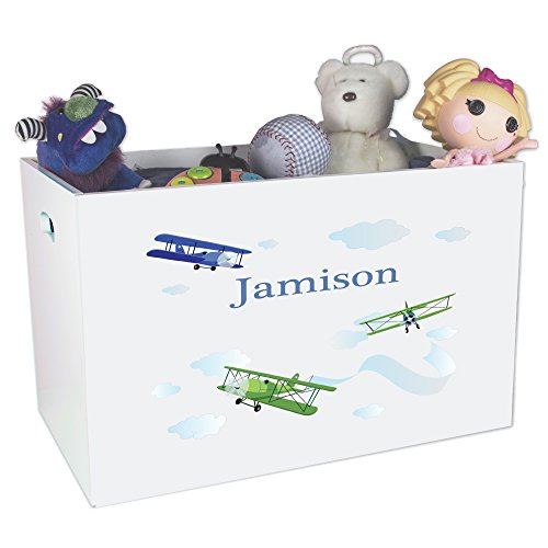 Personalized Airplane Childrens Nursery White Open Toy Box