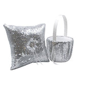 Abbie Home Sequin Glitter Wedding Flower Basket + Ring Pillow Sparkle Rhinestone Dcor Wedding Party Favor-Silver