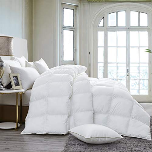 Luxurious 800 Thread Count HUNGARIAN GOOSE DOWN Comforter Duvet Insert - King / Cal King Size, 75 oz. Fill Weight, Premium Baffle Box, 100% Egyptian Cotton Cover (White)