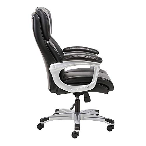 Sadie Executive Computer Chair- Fixed Arms for Office Desk, Black Leather (HVST315)