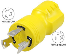 Load image into Gallery viewer, Conntek 30123 L5-20P to 5-15/20R Plug Adapter, Yellow
