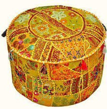 Load image into Gallery viewer, Indian Embroidered Patchwork Ottoman Cover,Traditional Indian Decorative Pouf Ottoman,Indian Comfortable Floor Cotton Cushion Ottoman Pouf,Indian Designs Ethnic Patchwork Pouf 18X13 inch (Yellow
