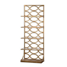 Load image into Gallery viewer, MY SWANKY HOME Open Gold Iron Etagere Standing Shelf | Contemporary Curved Metal Book
