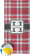 Load image into Gallery viewer, RNK Shops Red &amp; Gray Plaid Beach Towel (Personalized)
